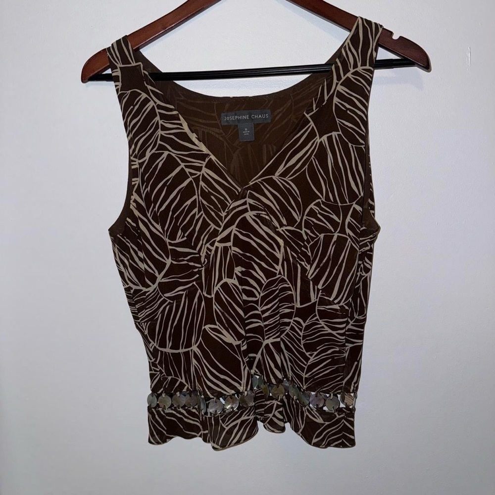 Josephine Chaus Brown Leaf Pattern Tank Top
